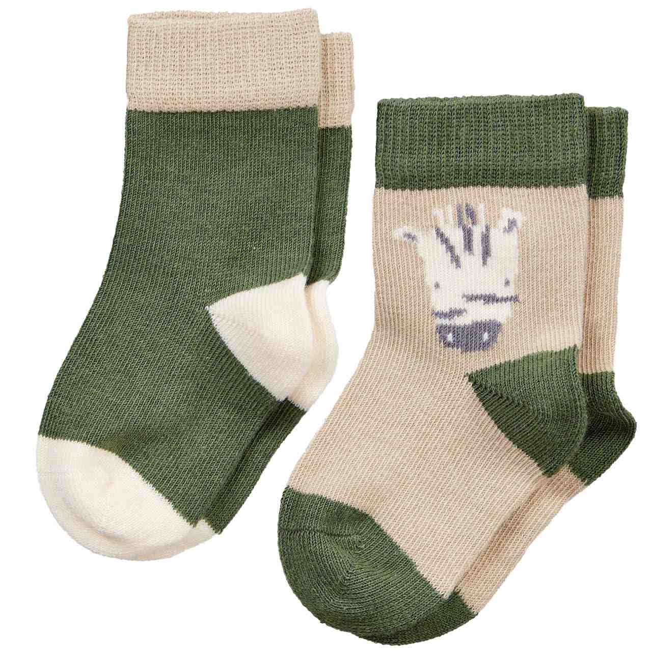 Socken 2er Pack Zebra oliv-grün