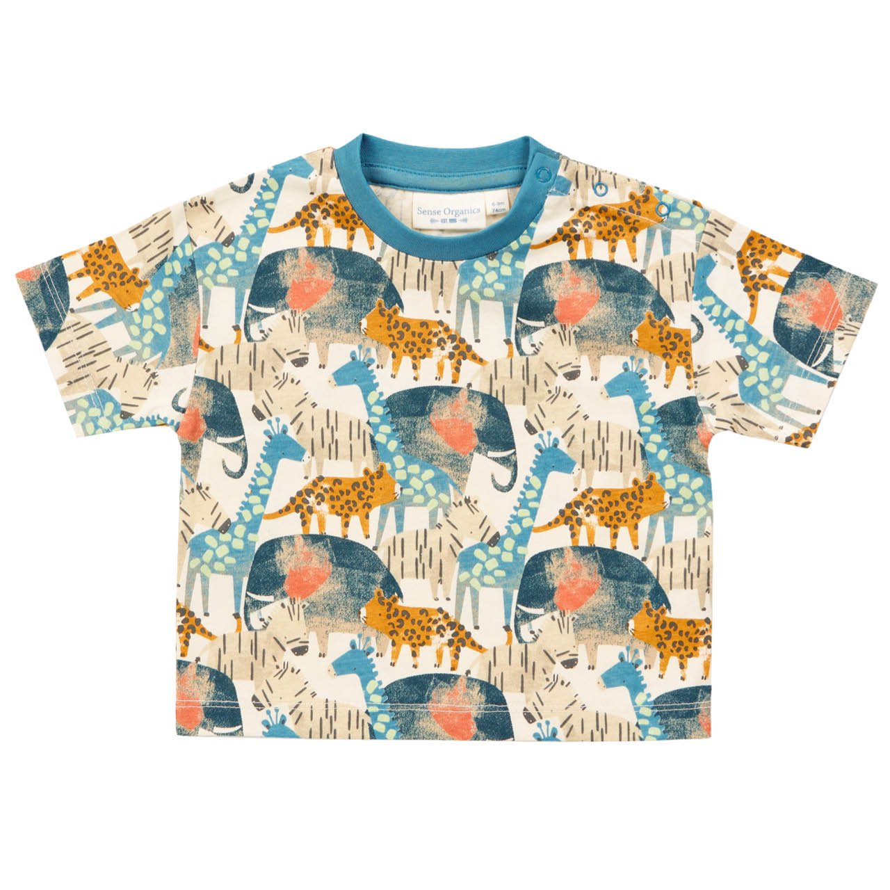 Shirt kurzarm Safari Tiere blau