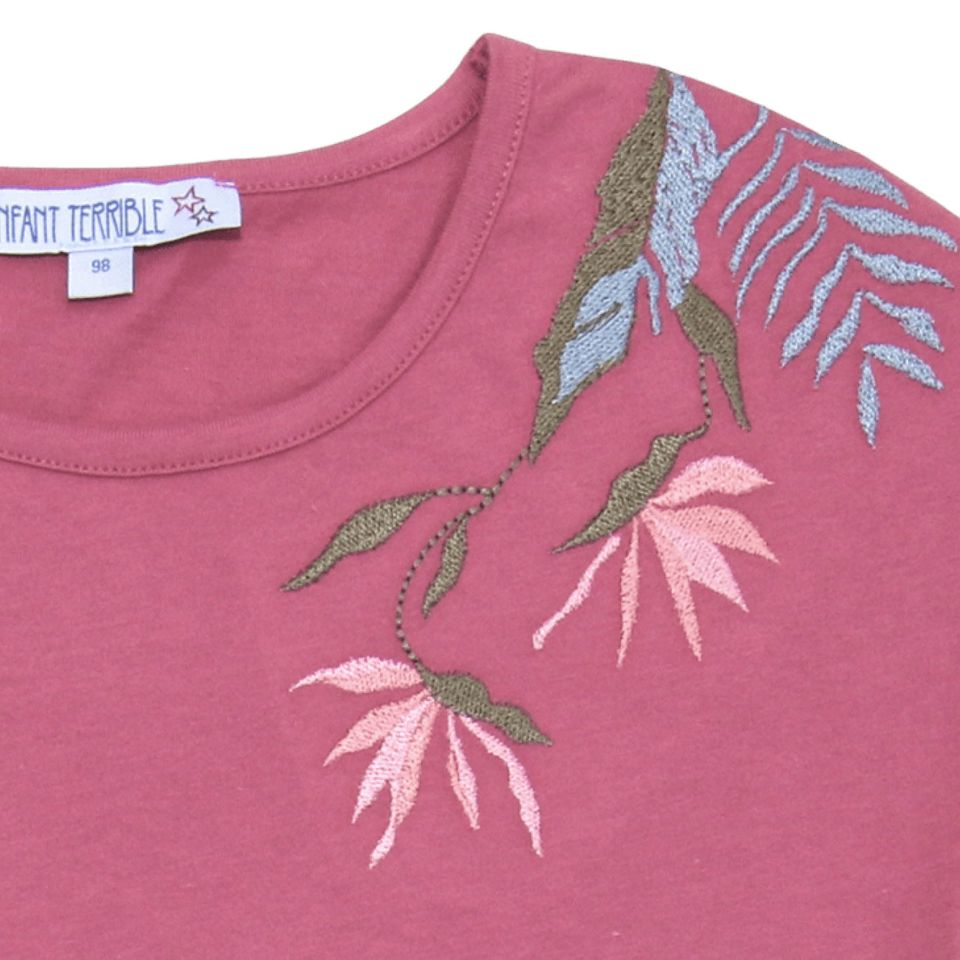 Sommer Shirt Blumen-Stickerei pink