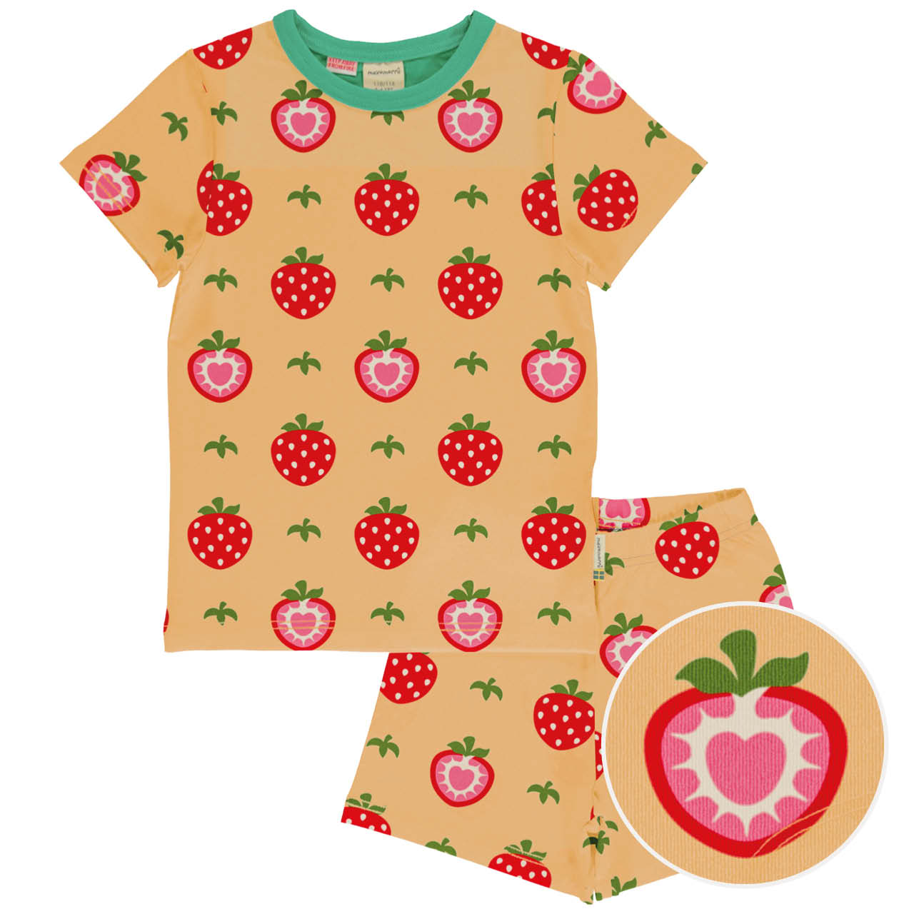 Sommerlicher Schlafanzug Erdbeeren beige