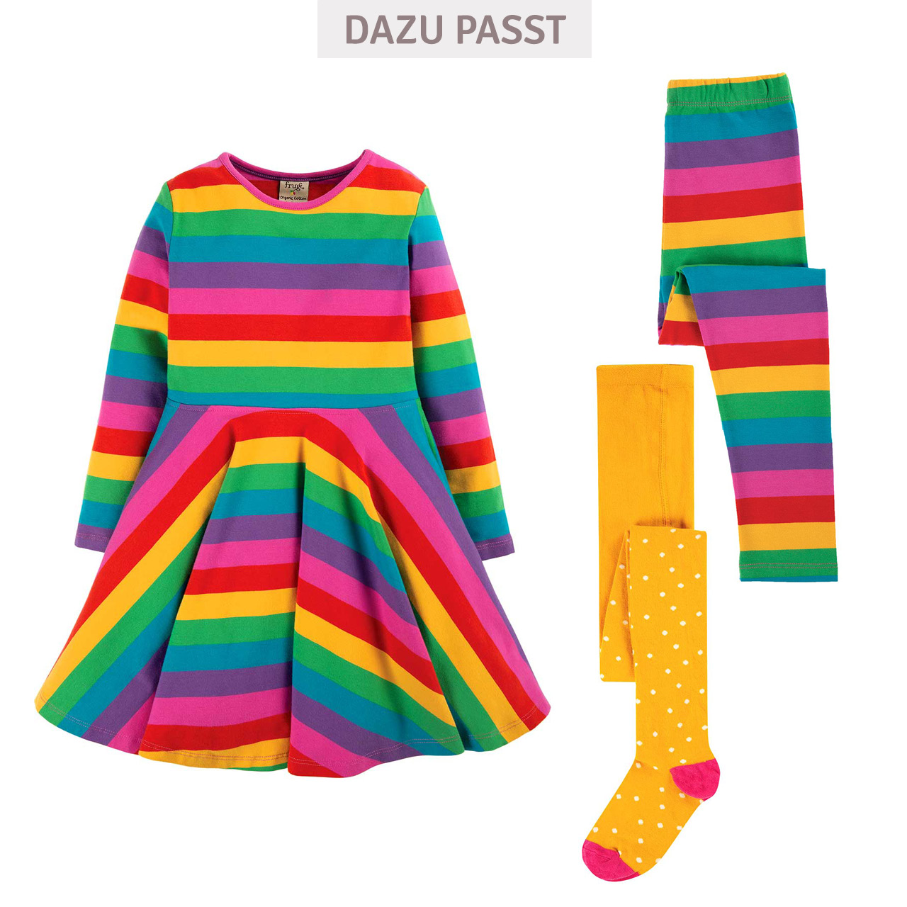 Mädchen Kleid langarm Regenbogen-Optik