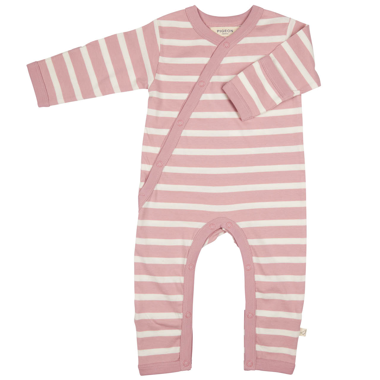Baby Strampler mit Fußumschlag - Streifen rosa