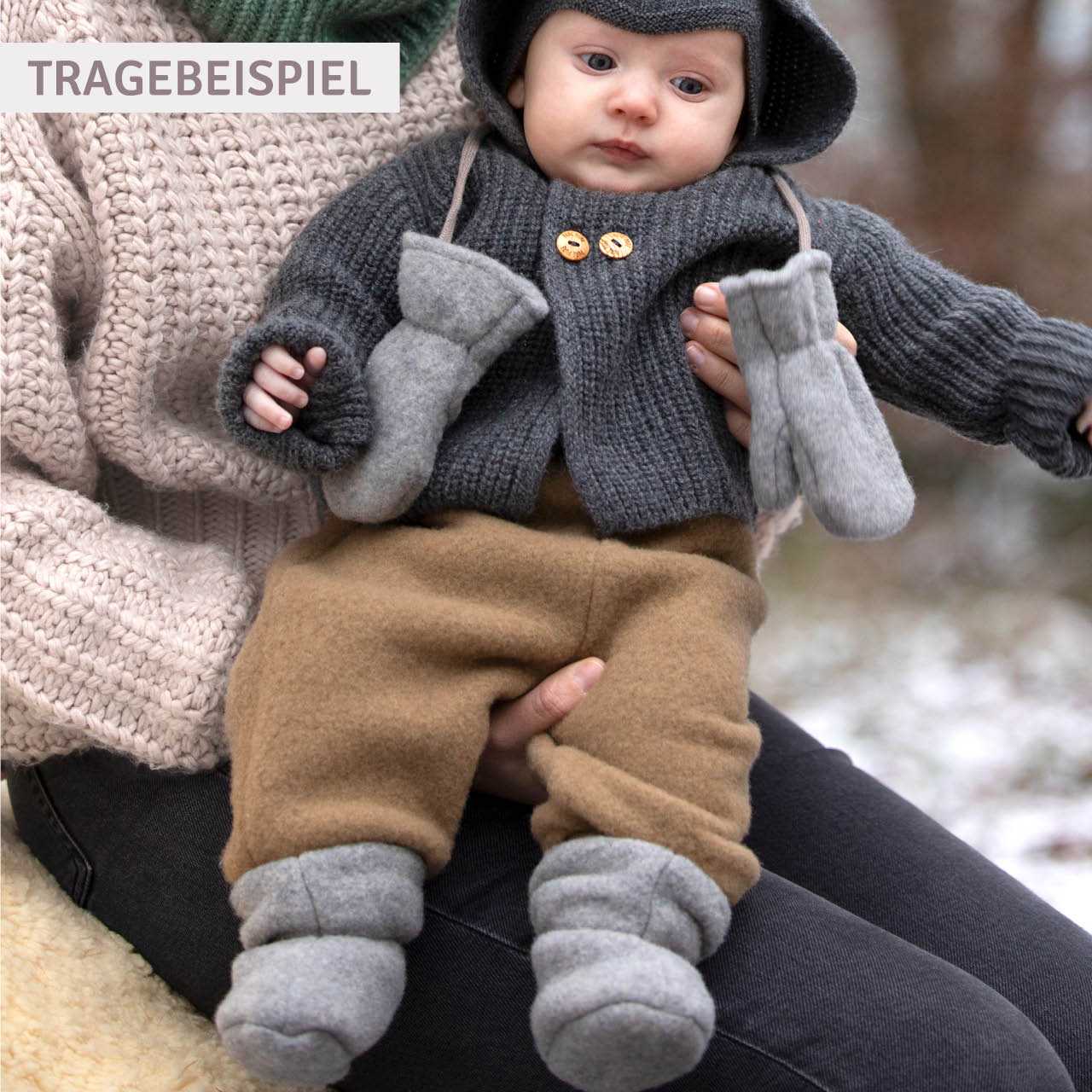 Graue Wolle Babyschuhe als Socke