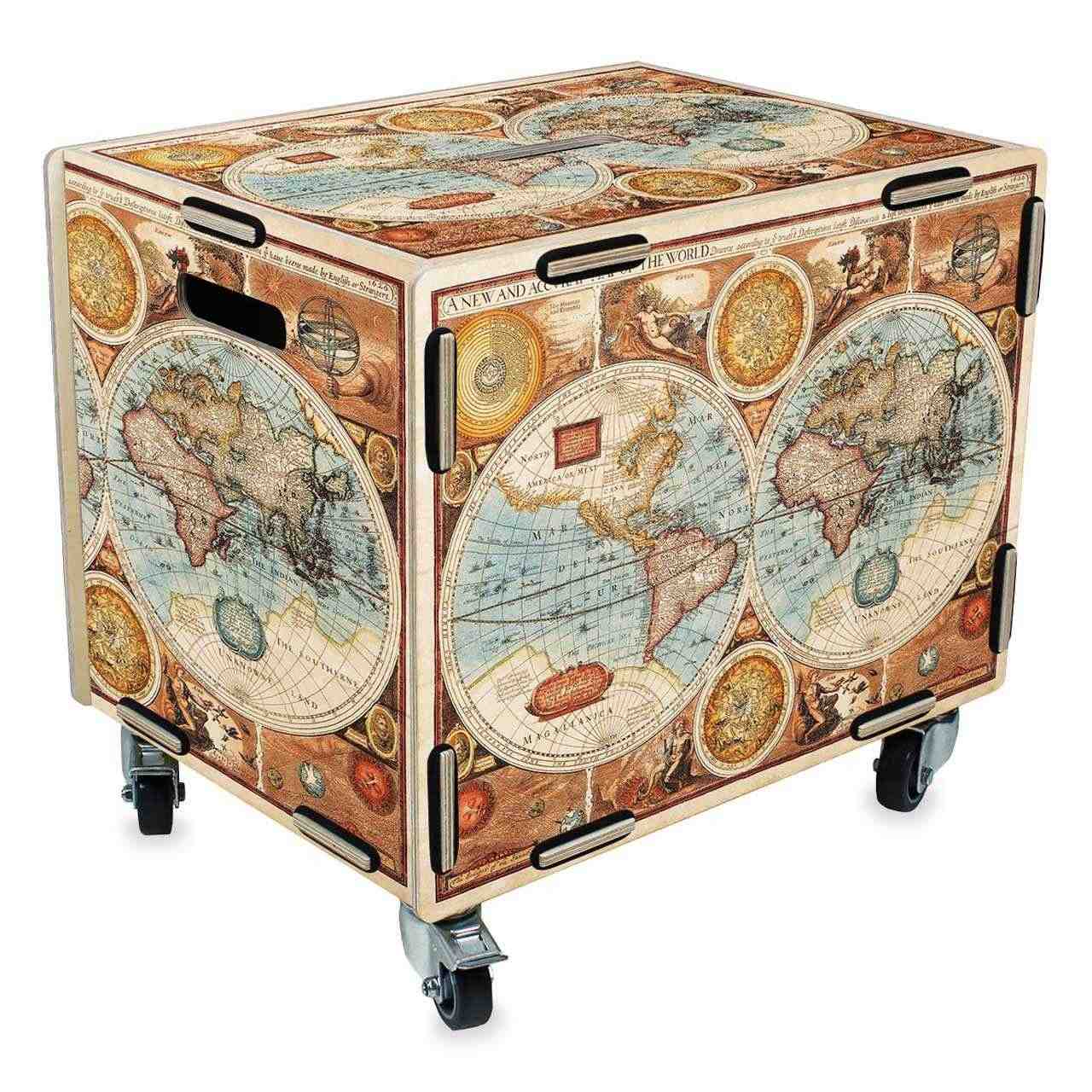 Rollbox mit Deckel Weltkarte 40,5 x 45,5 x 33 cm