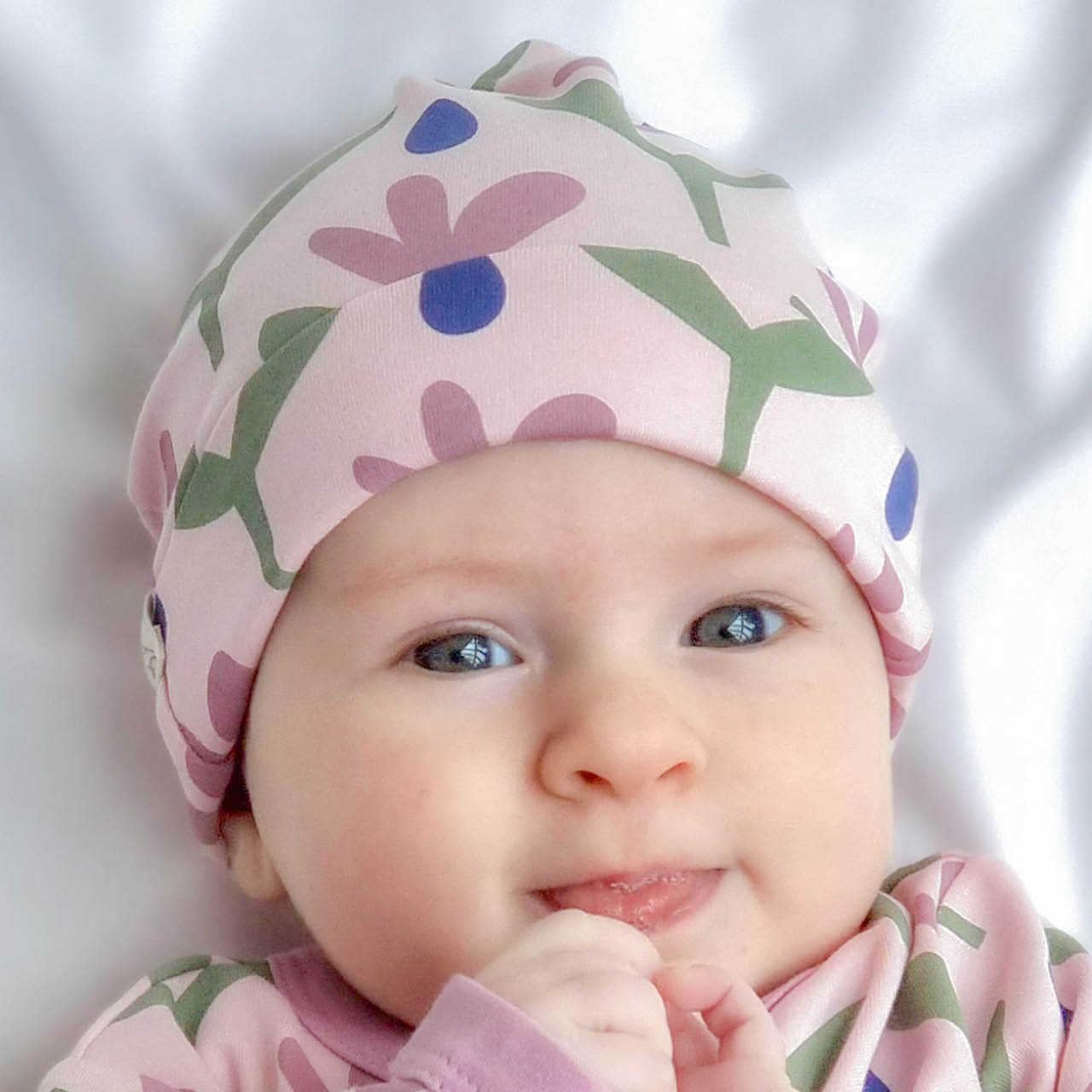 Babymütze Knoten Blumen Design rosa