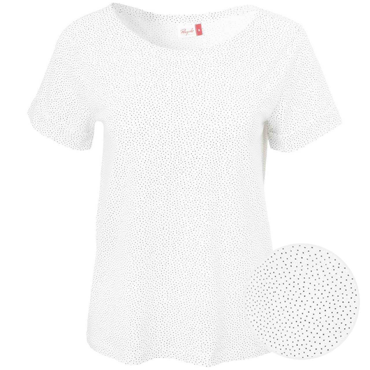 Elastisches Damen T-Shirt weiß gepunktet