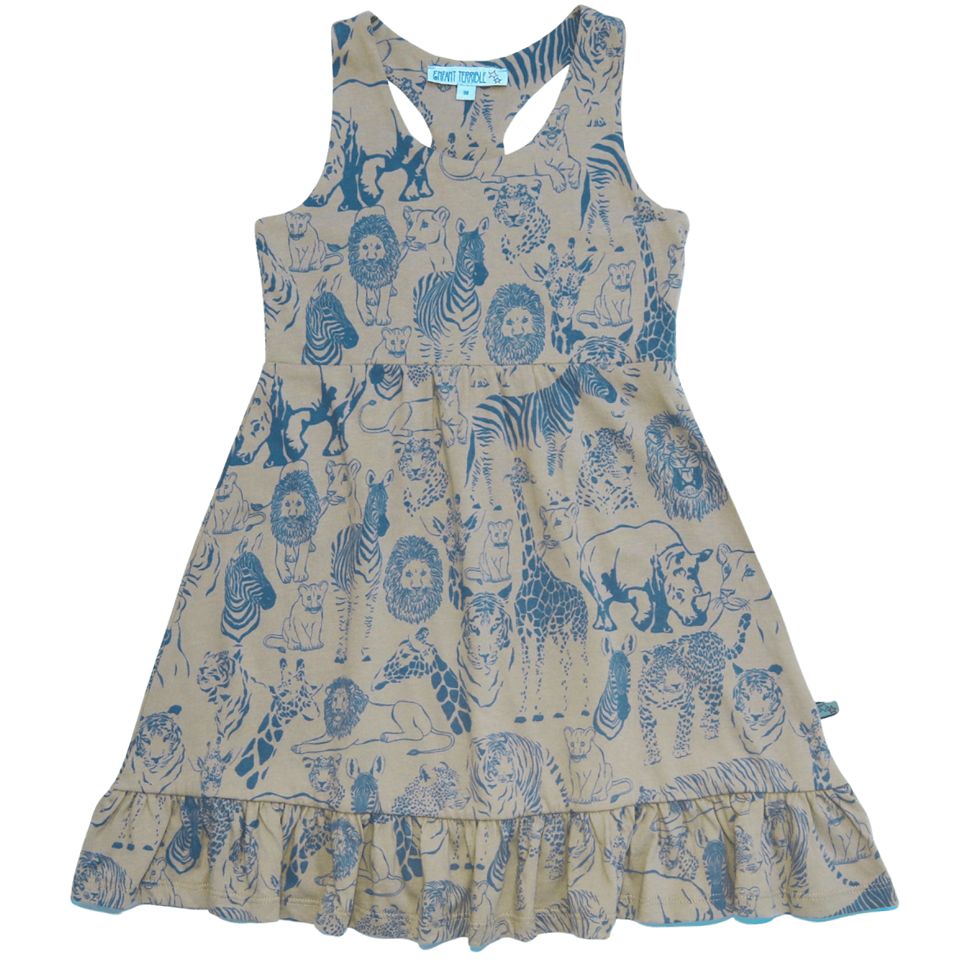 Kleid ohne Arm Safari-Druck taupe-blau