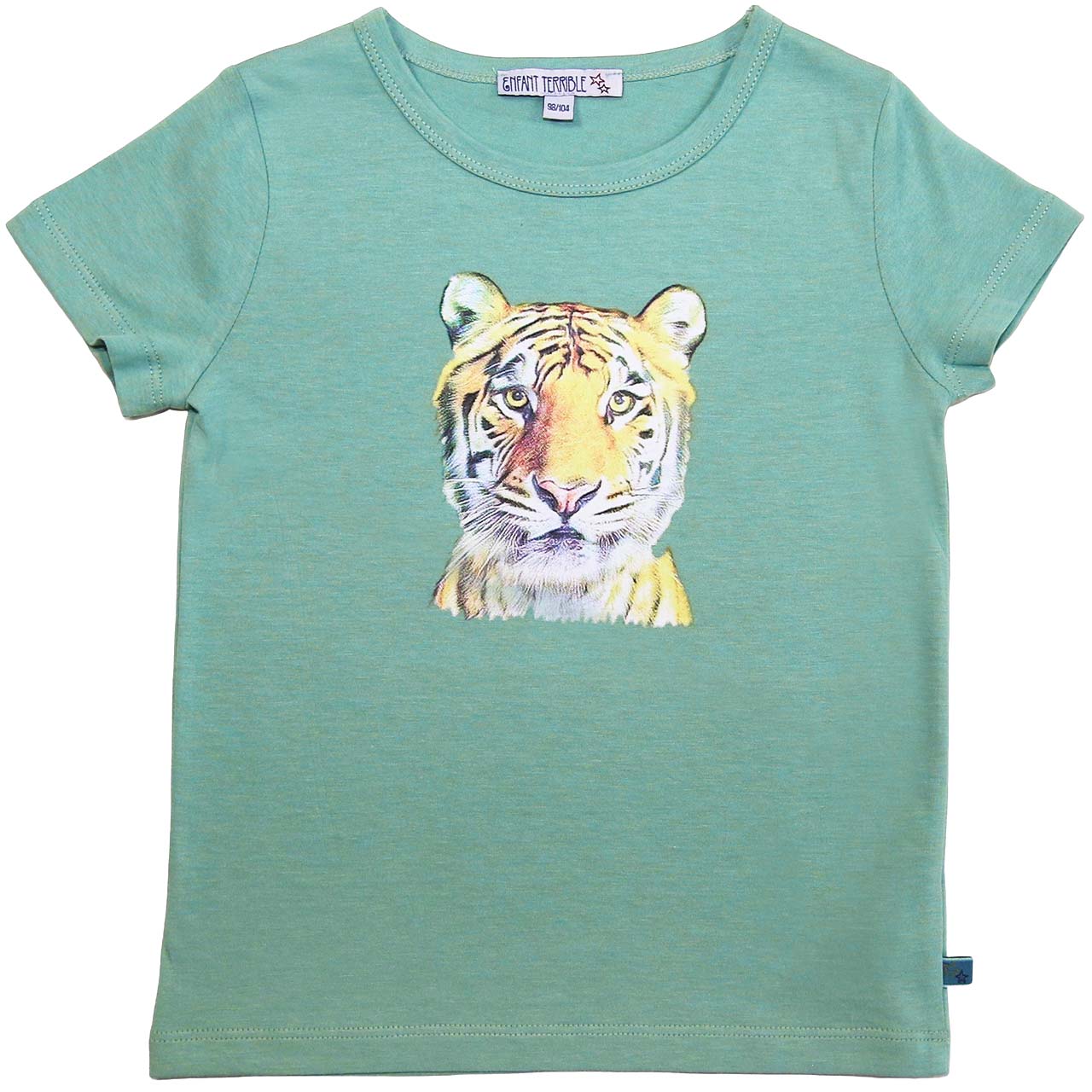 Edles T-Shirt Tiger-Druck in jade-grün