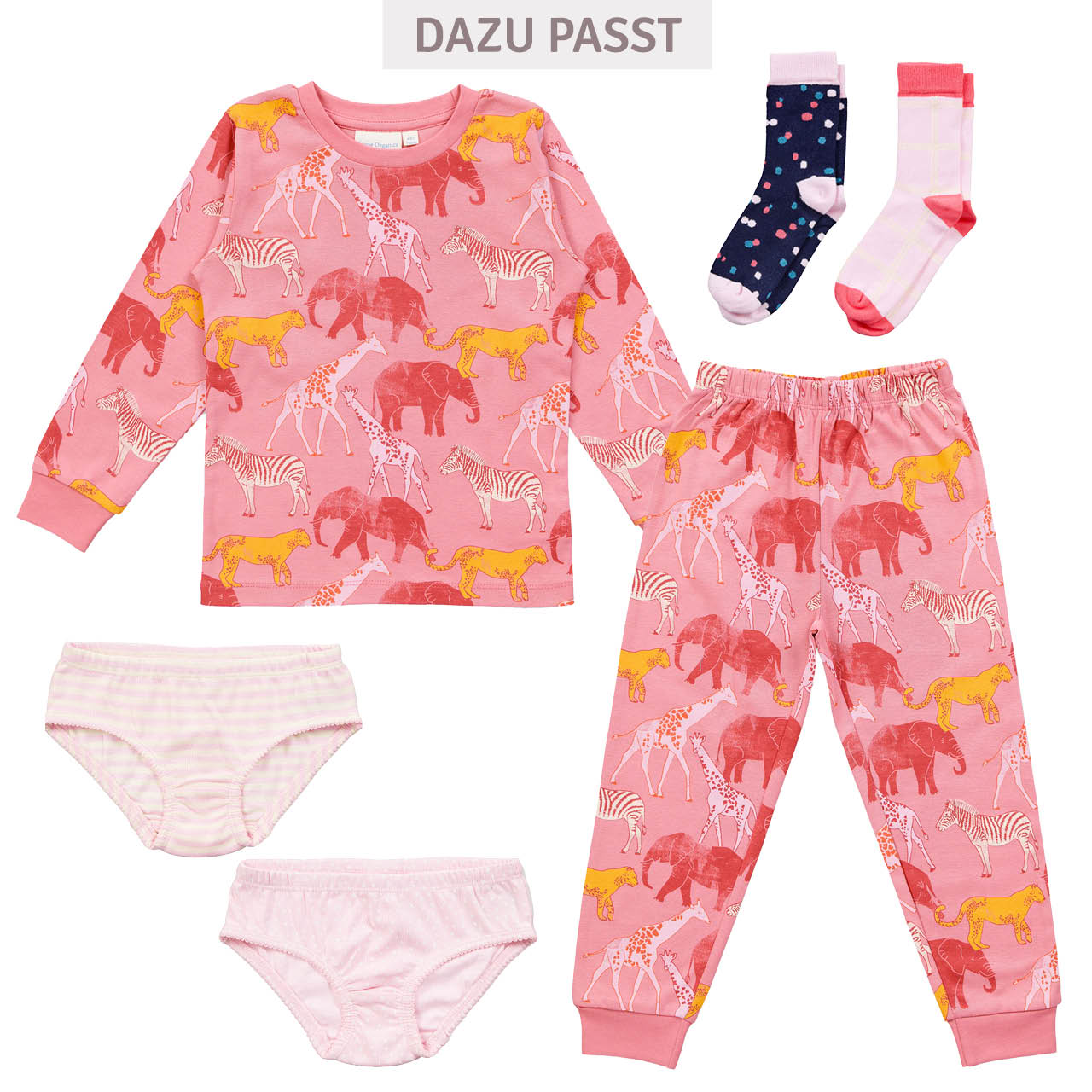 Schlafanzug Arm- und Fussbündchen Safari-Tiere pink