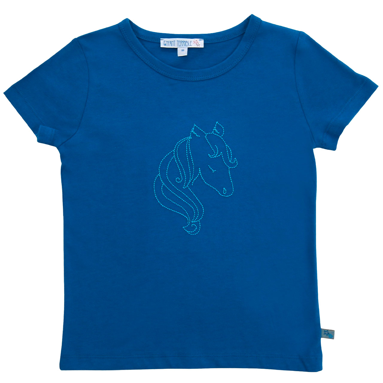 Shirt kurzarm lila Pferd gestickt azurblau