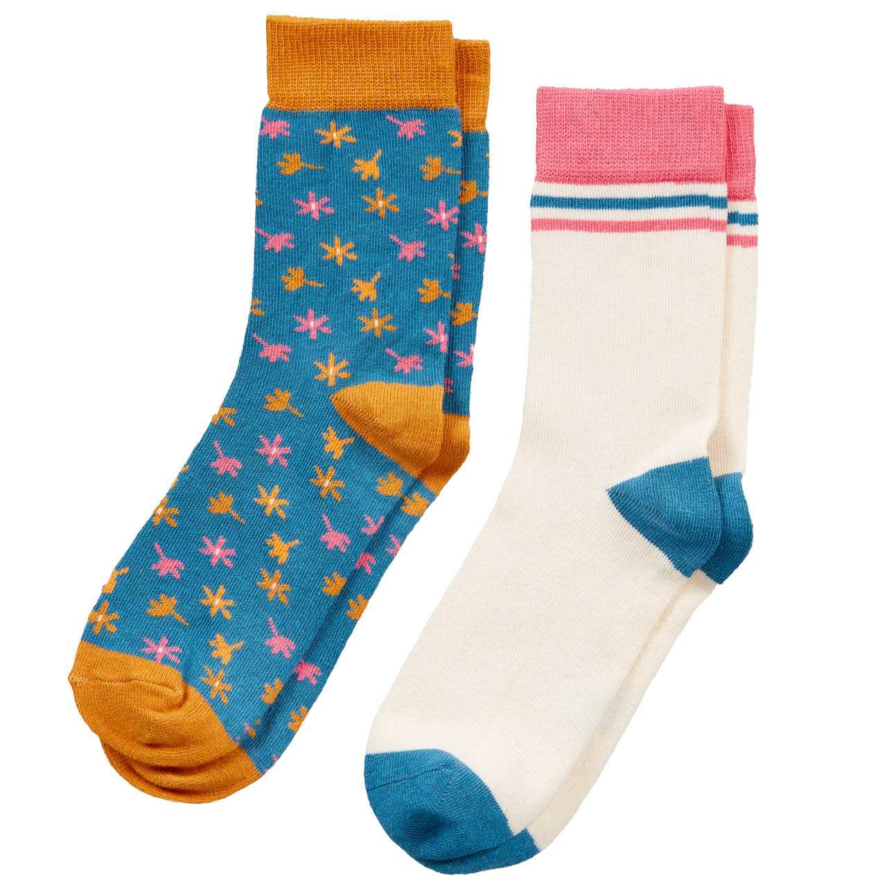 Kinder Socken 2er Pack Blumen blau pink, creme