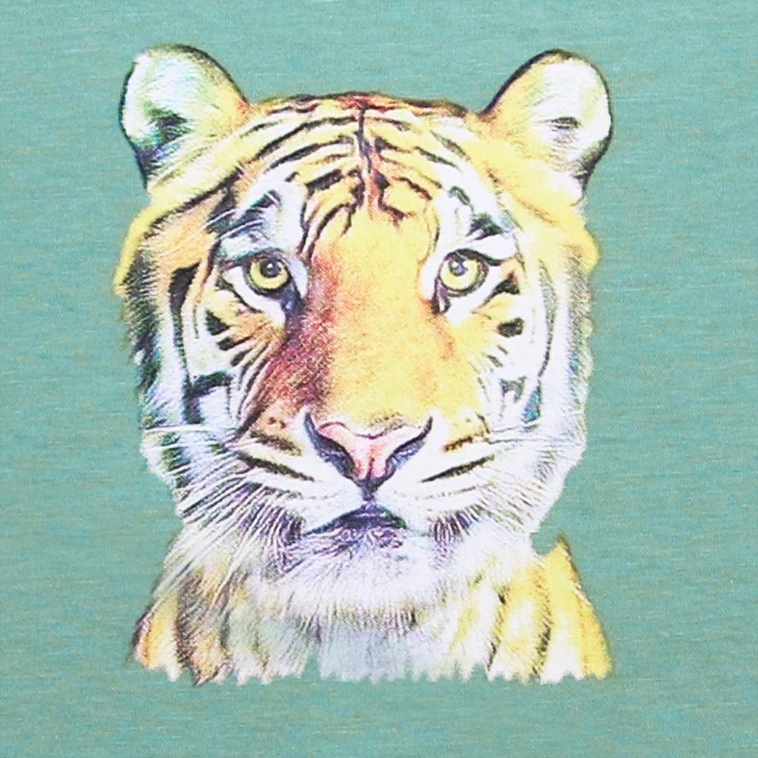 Edles T-Shirt Tiger-Druck in jade-grün