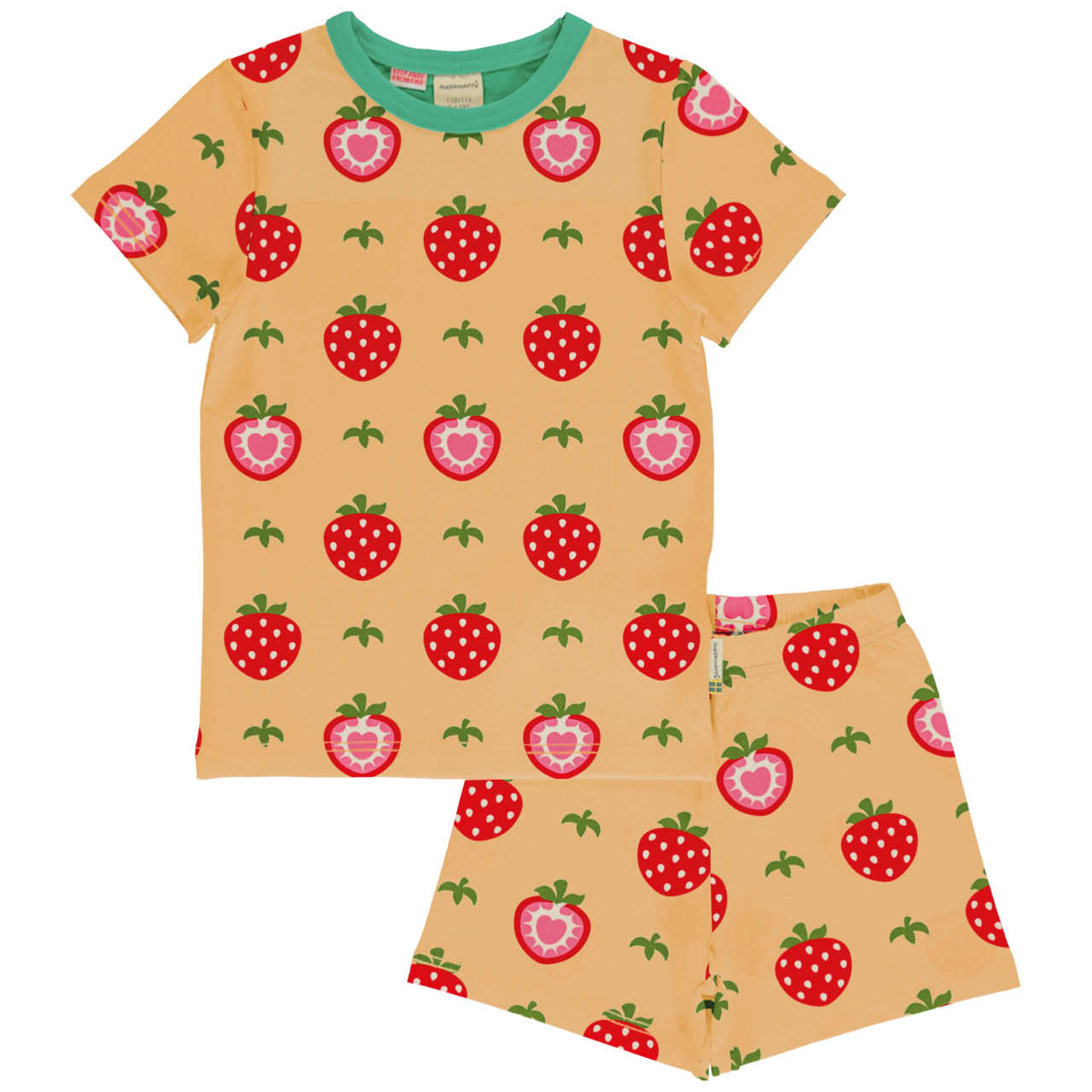Sommerlicher Schlafanzug Erdbeeren beige