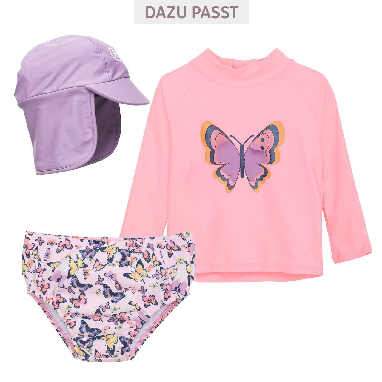 Badeshirt rosa Schmetterling - langarm