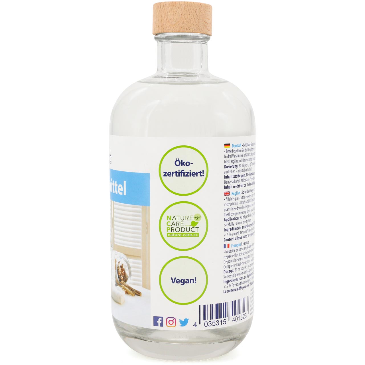Waschmittel in wiederverwendbarer Glasflasche – 500 ml