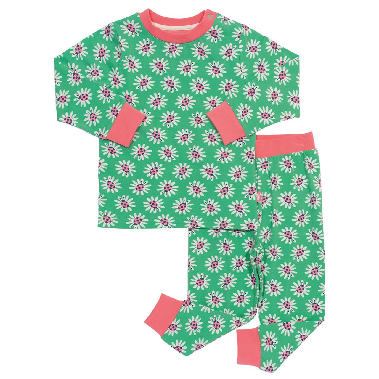 Bündchen Schlafanzug Gänseblümchen grün