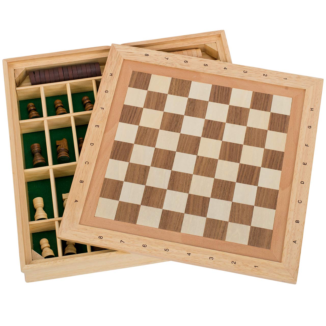 3 Brettspiele im Set – Schach, Dame, Mühle