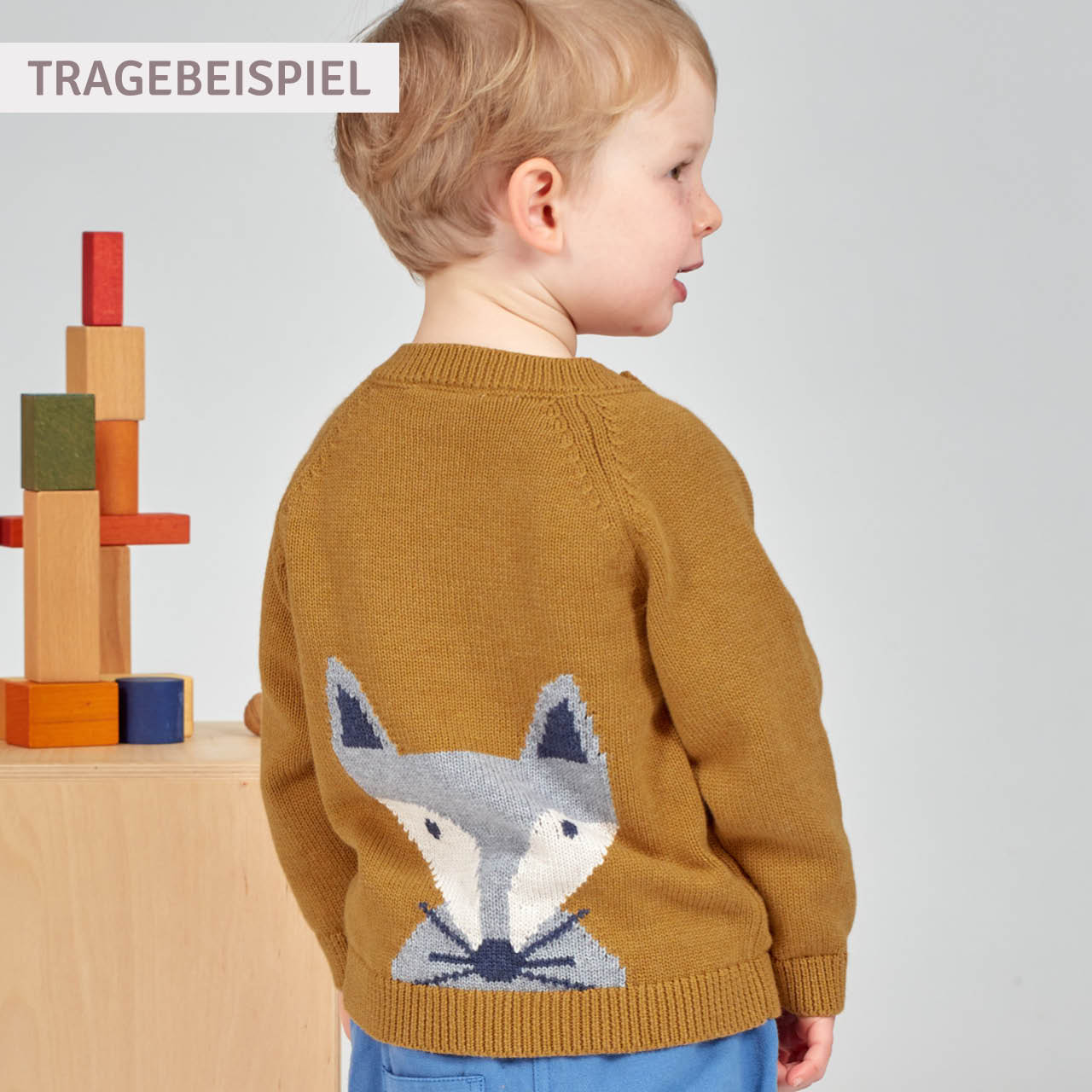 Baby Strickpullover Fuchs hellgrau