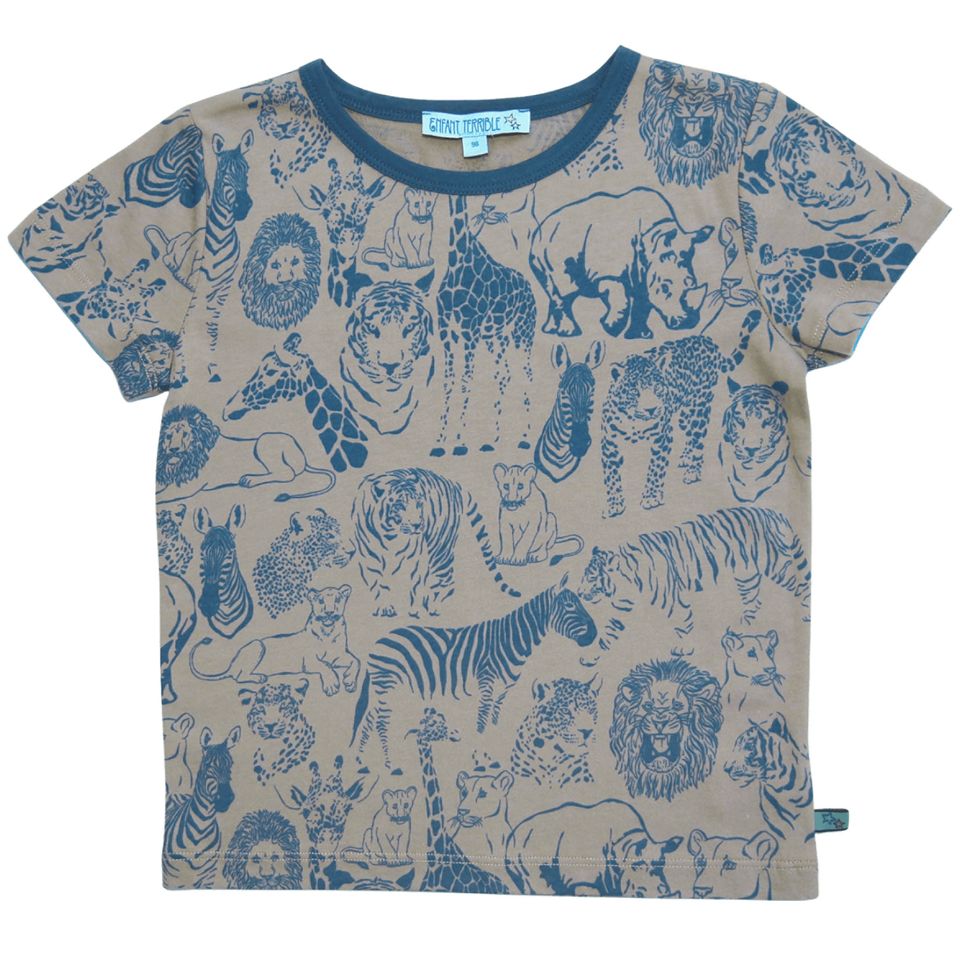 Safari Alloverdruck Shirt kurzarm taupe-blue
