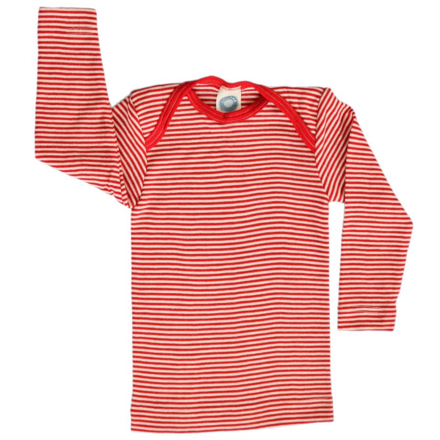 Atmungsaktives Wolle Seide Shirt rot geringelt
