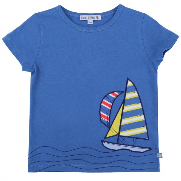 Edles T-Shirt Segelboote Aufnäher in blau