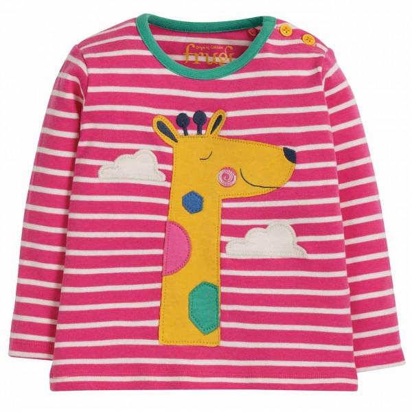 Shirt langarm Giraffe Aufnäher pink Streifen
