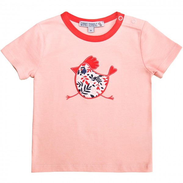 Rosa T-Shirt mit Druckknöpfen Huhn
