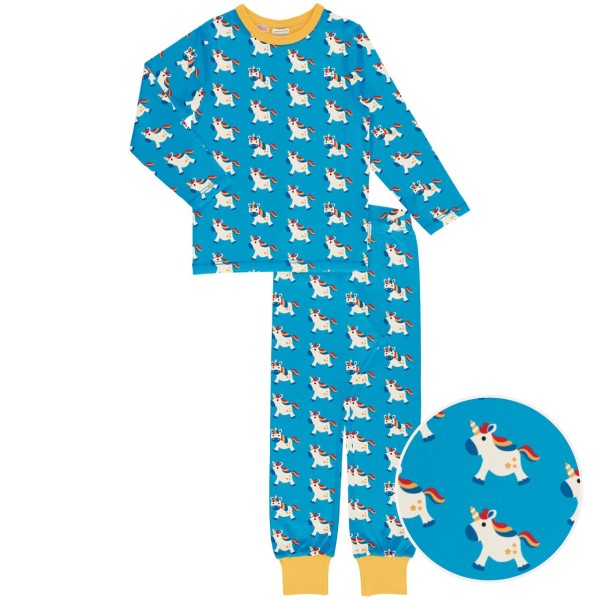 Schlafanzug Einhörner langarm blau