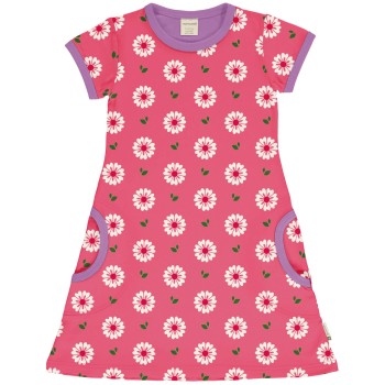 Kurzarm Kleid A-Linie Blumen pink