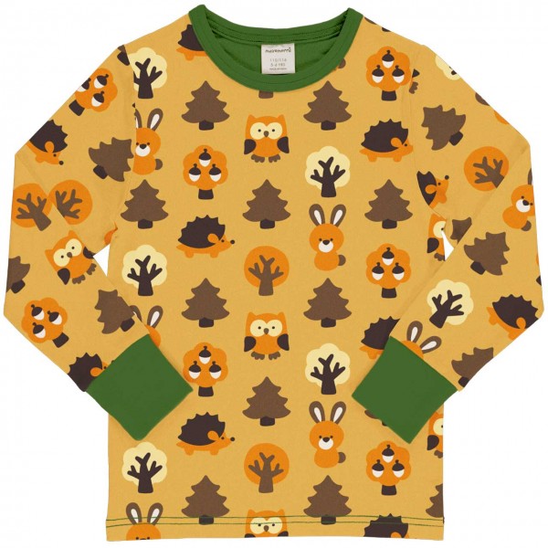 Wald Tiere Shirt langarm Bündchen in gelb