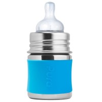 Pura kiki Babyflasche Edelstahl mit langsamen Sauger - blau