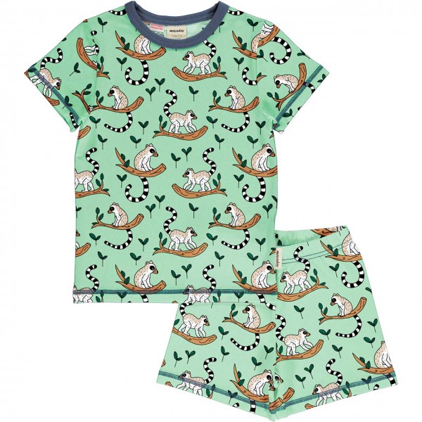 Kurzer Sommer Schlafanzug Lemuren grün