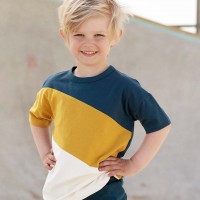 Shirt kurzarm Block-Streifen dunkelblau gelb