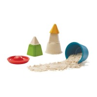 Kreatives Sand und Wasser Spielzeug aus Holz 4 Förmchen ab 2 Jahre