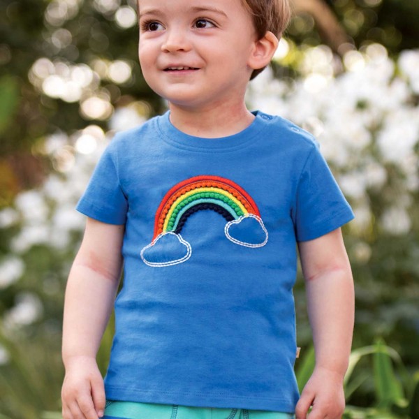 T-Shirt Regenbogen Aufnäher blau