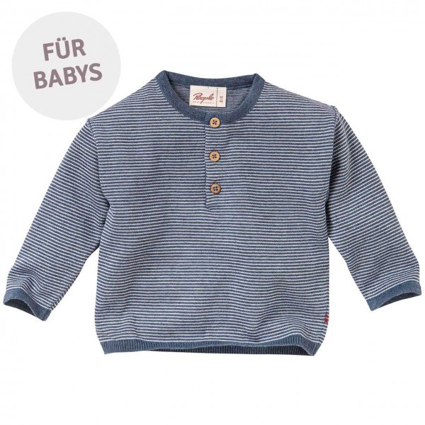 Edler Baby Feinstrick Pullover dunkelblau geringelt