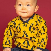 Baby  Sweater  mit  Pinguine  senf-gelb
