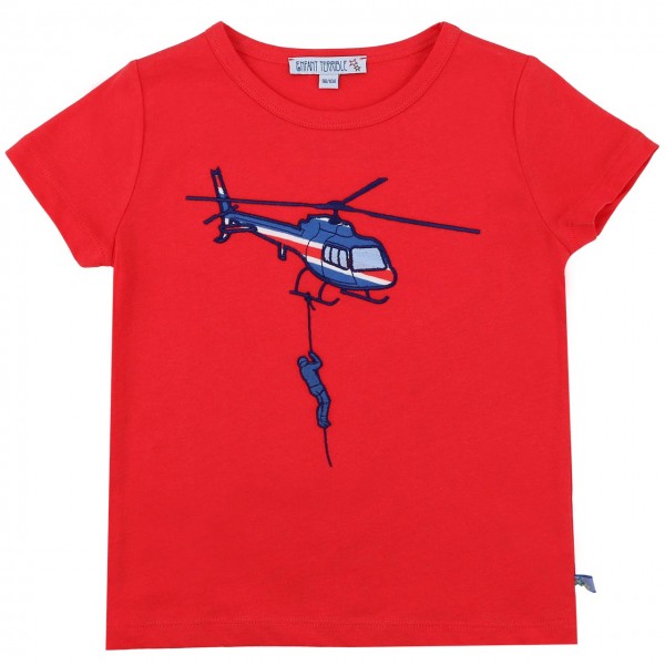 Edles T-Shirt Helikopter Aufnäher in rot