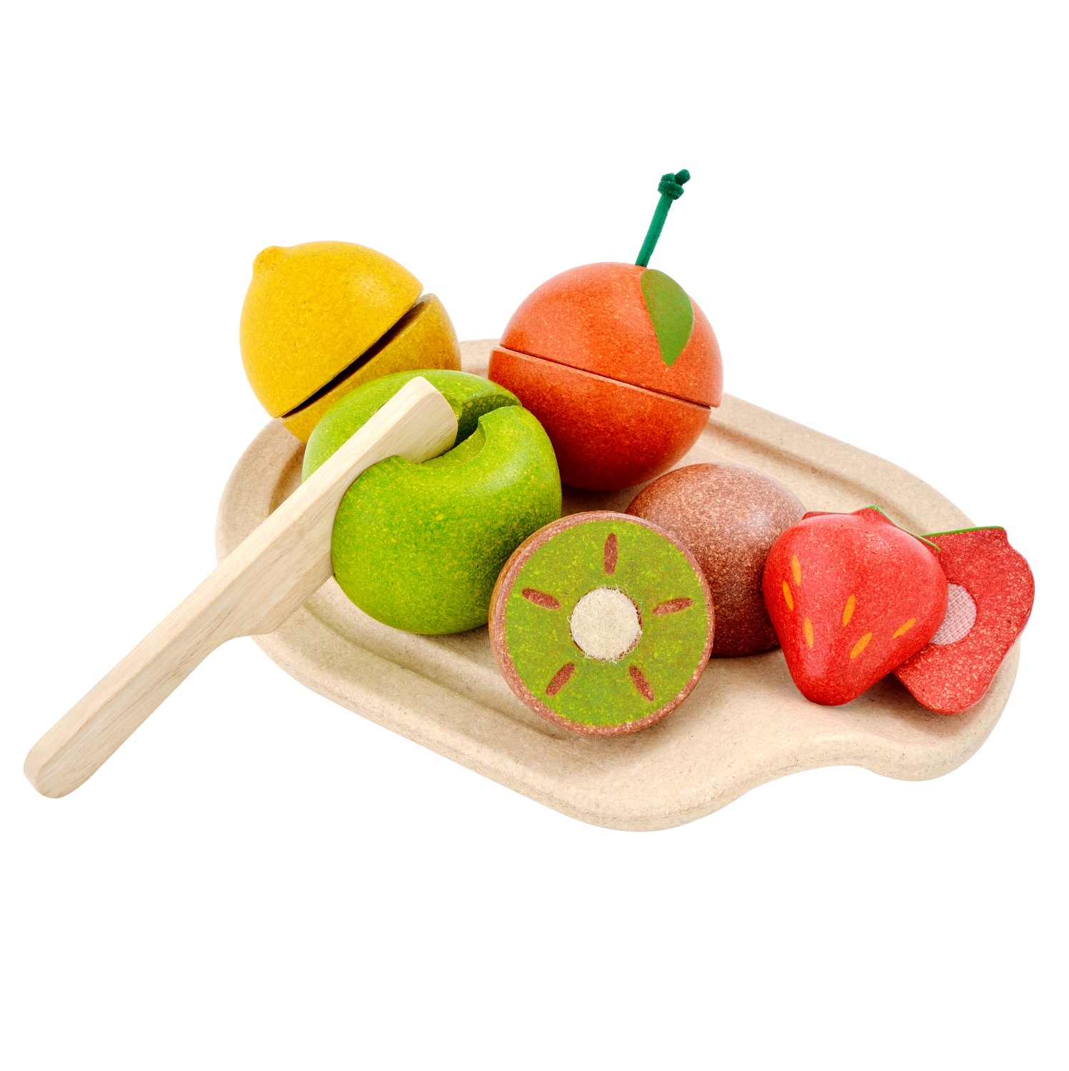 Obst Früchte aus Holz schneidbar mit Messer und Tablett für Spielküche 229086 
