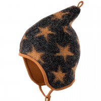 Warme Woll Mütze Sterne anthrazit-karamell