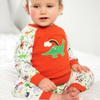 Interlock Schlafanzug Dino Aufnäher orange