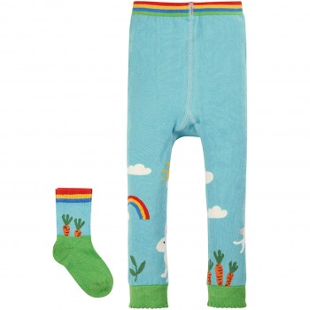 2er Strick Set Leggings mit Socken Hasen hellblau