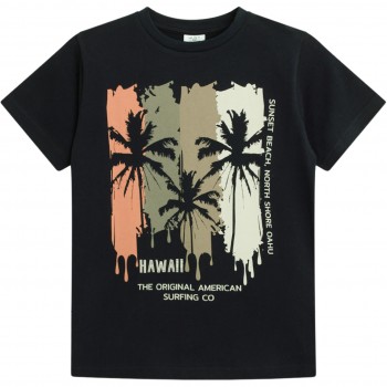 Stretch T-Shirt Druck Palmen schwarz