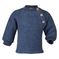 Woll Fleece Pullover Holzknöpfe blau