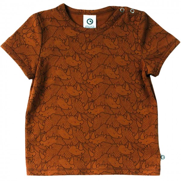 Cooles T-Shirt Nashörner Alloverprint in ocker braun