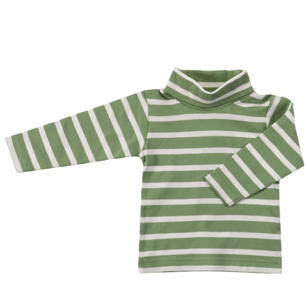 Edles Rollkragen Shirt langarm grün-weiß gestreift