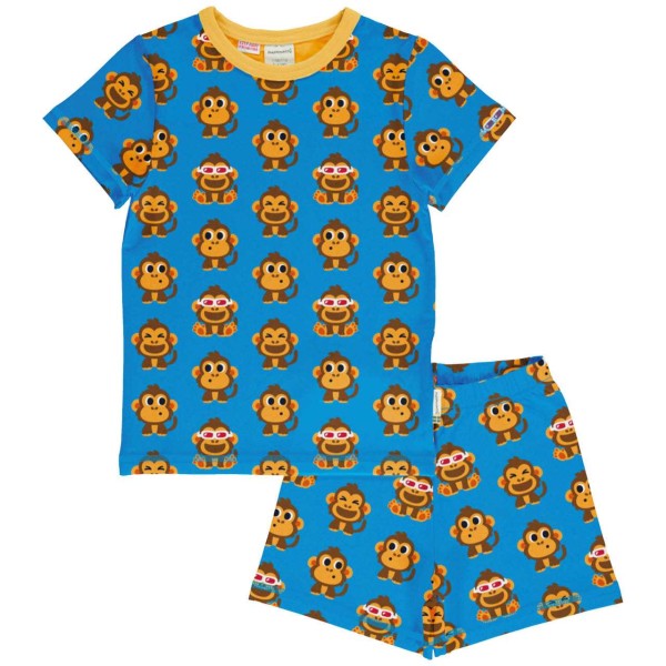 Sommerlicher Schlafanzug Affen blau