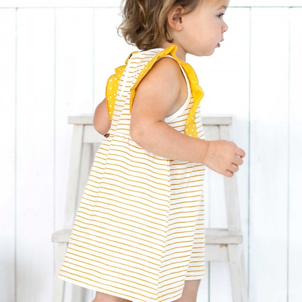 Baby Kleid Sommer ohne Arm senfgelb geringelt
