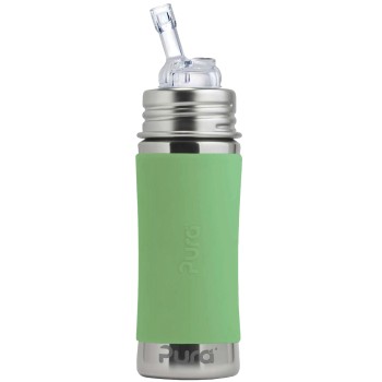 Edelstahl Flasche mit Trinkhalm ab 12 M - open end moos-grün
