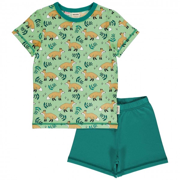 Kurzer Sommer Schlafanzug Füchse hellgrün